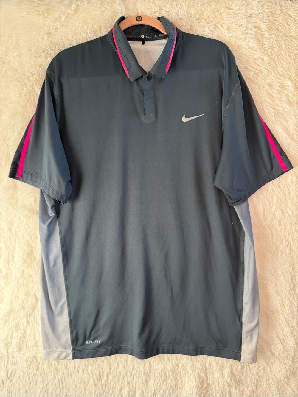 Nike Tiger Woods Collection Mens Dri-Fit Short Sleeve Golf Polo Shirt L Logo